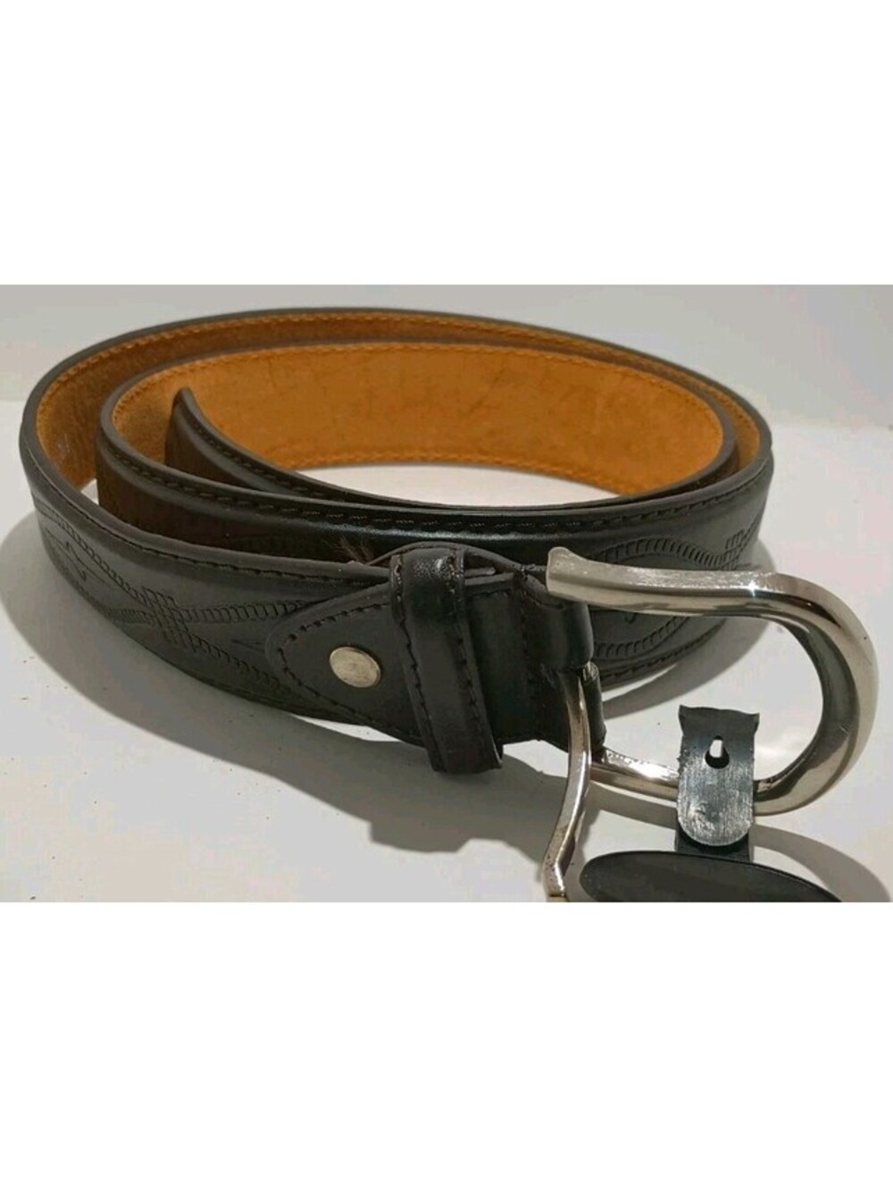 Black Leather Embossed Belt Size 40 - NEW w/ TAGS - VINTAGE